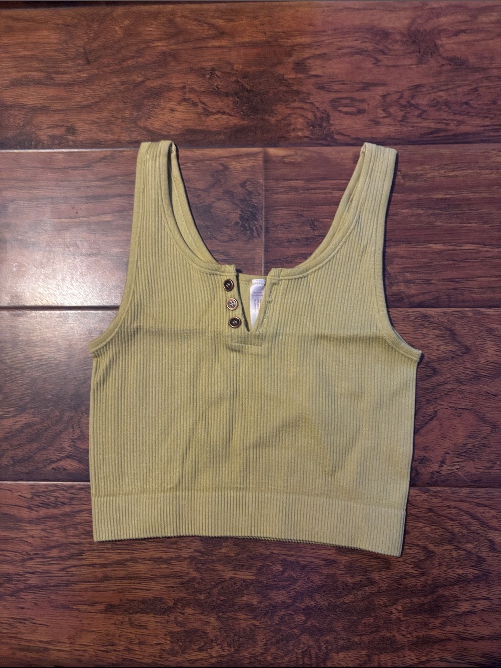 Together Olive Ribbed Cropped Tank with Button Placket